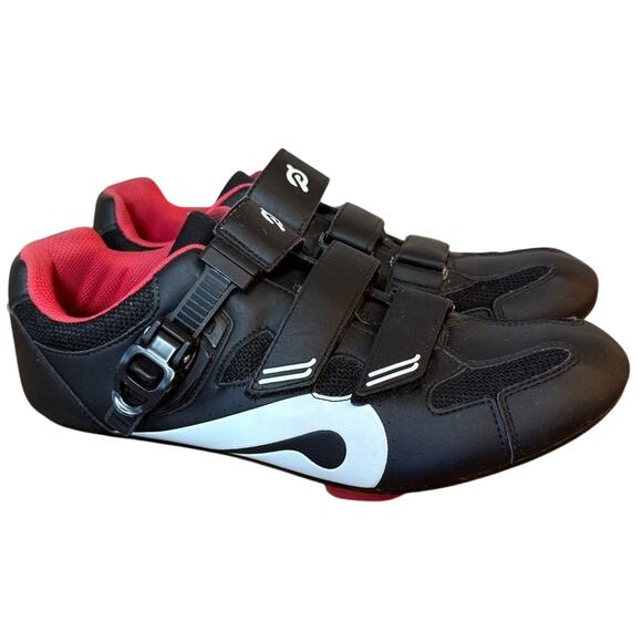 Peloton Cycling Shoes w/Delta Cleats Hook-And-Latch Closure Black Red Size EU 45 - Picture 1 of 11